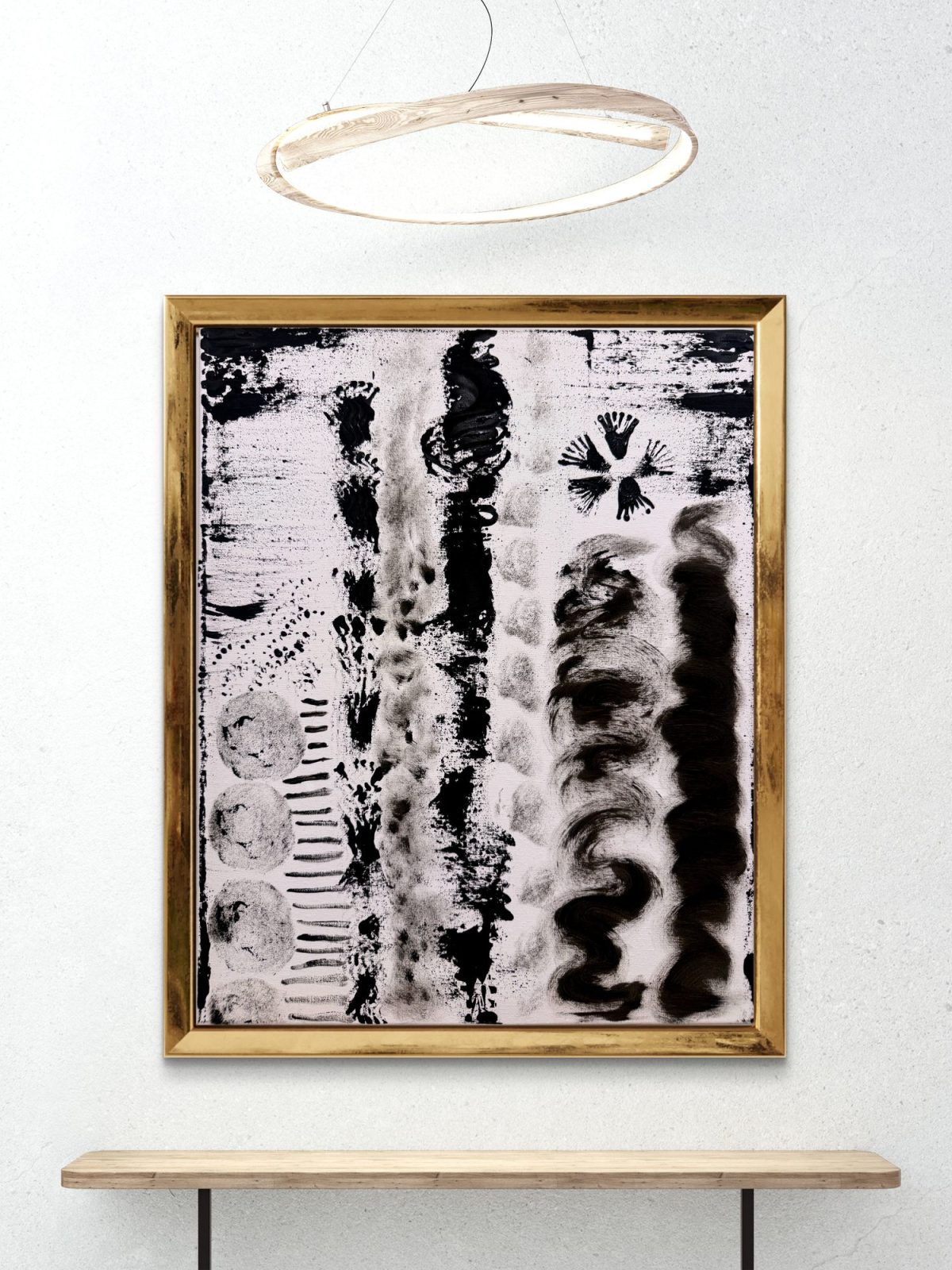 Ancient Glyphs - acrylic painting with gold leaf by Katarina Maria Smederevac