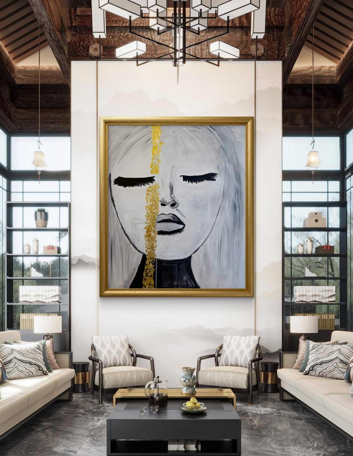 Golden Silence II - acrylic painting with gold leaf by Katarina Maria Smederevac