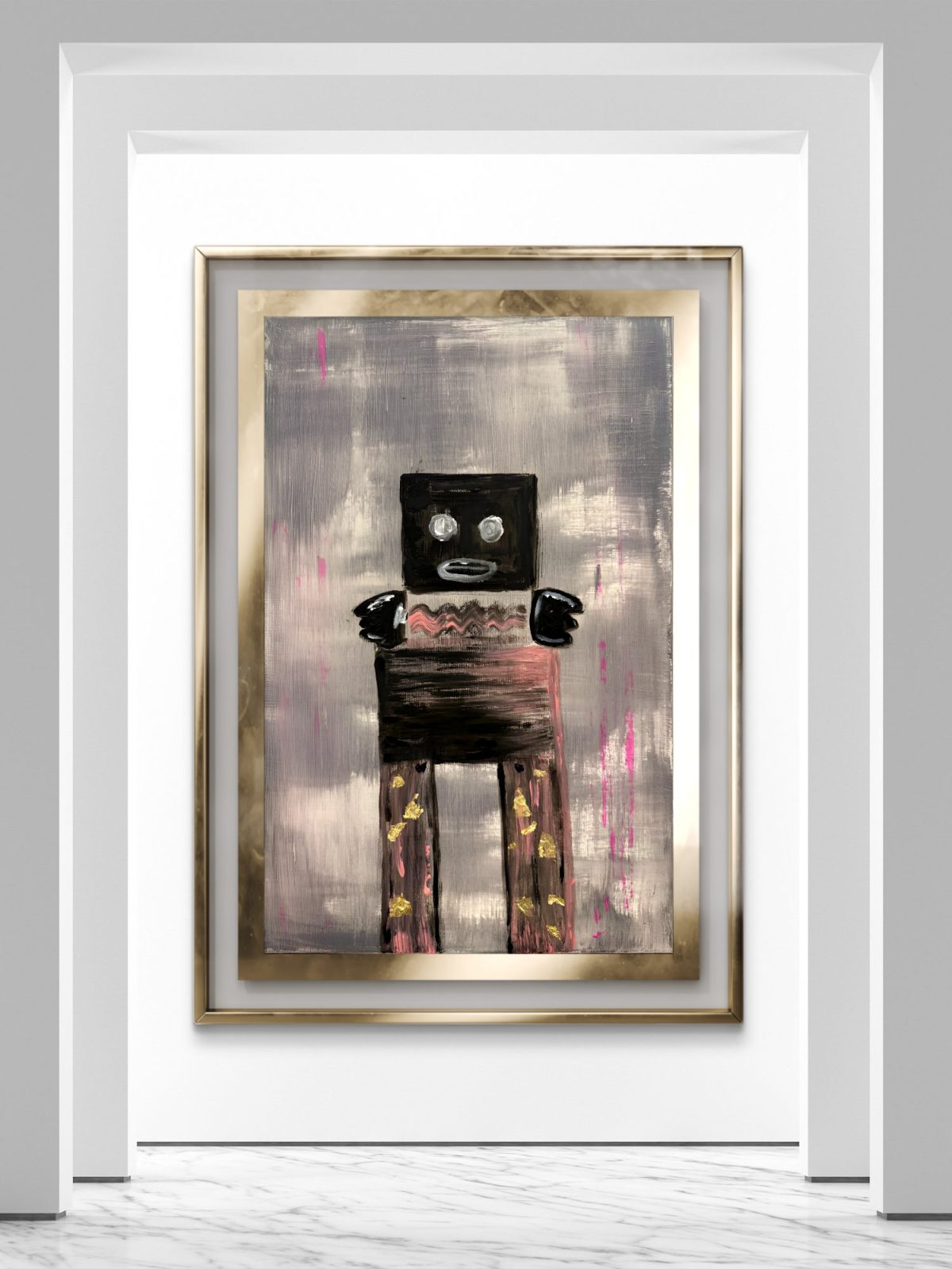 Mechanical Soul - acrylic painting with gold leaf by Katarina Maria Smederevac